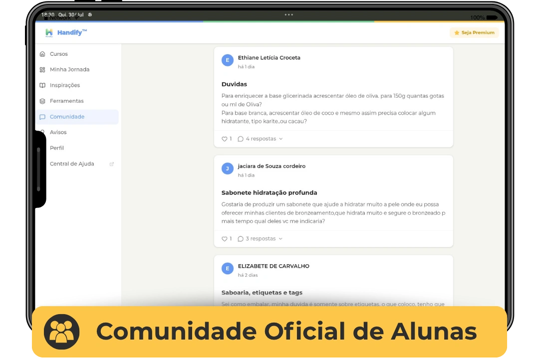 Comunidade exclusiva de alunas no app Handify
