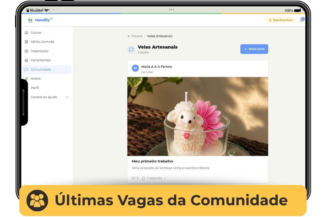 Comunidade exclusiva de alunas no app Handify